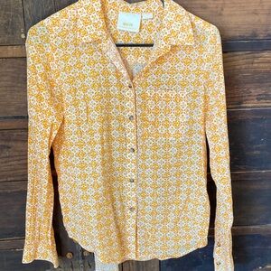 Maeve Yellow and White Patterned Button Down Shirt